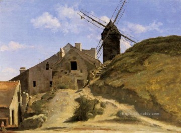  romantik - Eine Windmühle in Montmartre plein air Romantik Jean Baptiste Camille Corot
